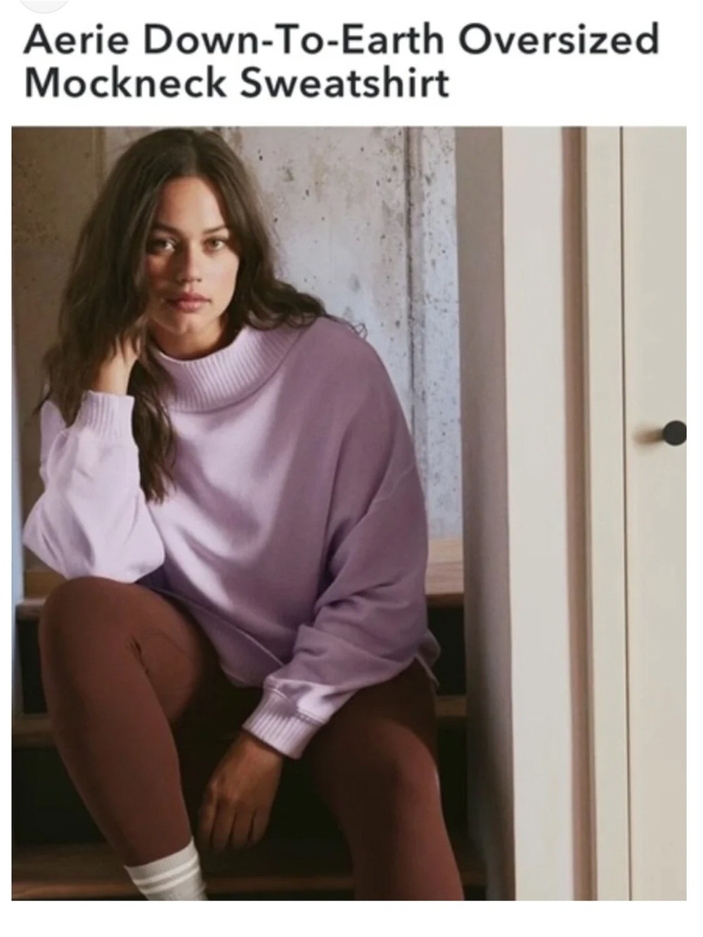 Aerie Down-To-Earth Oversized Mockneck Sweatshirt in Lavander